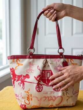 Coach Carryage And Horse Tote in Pink and Cream